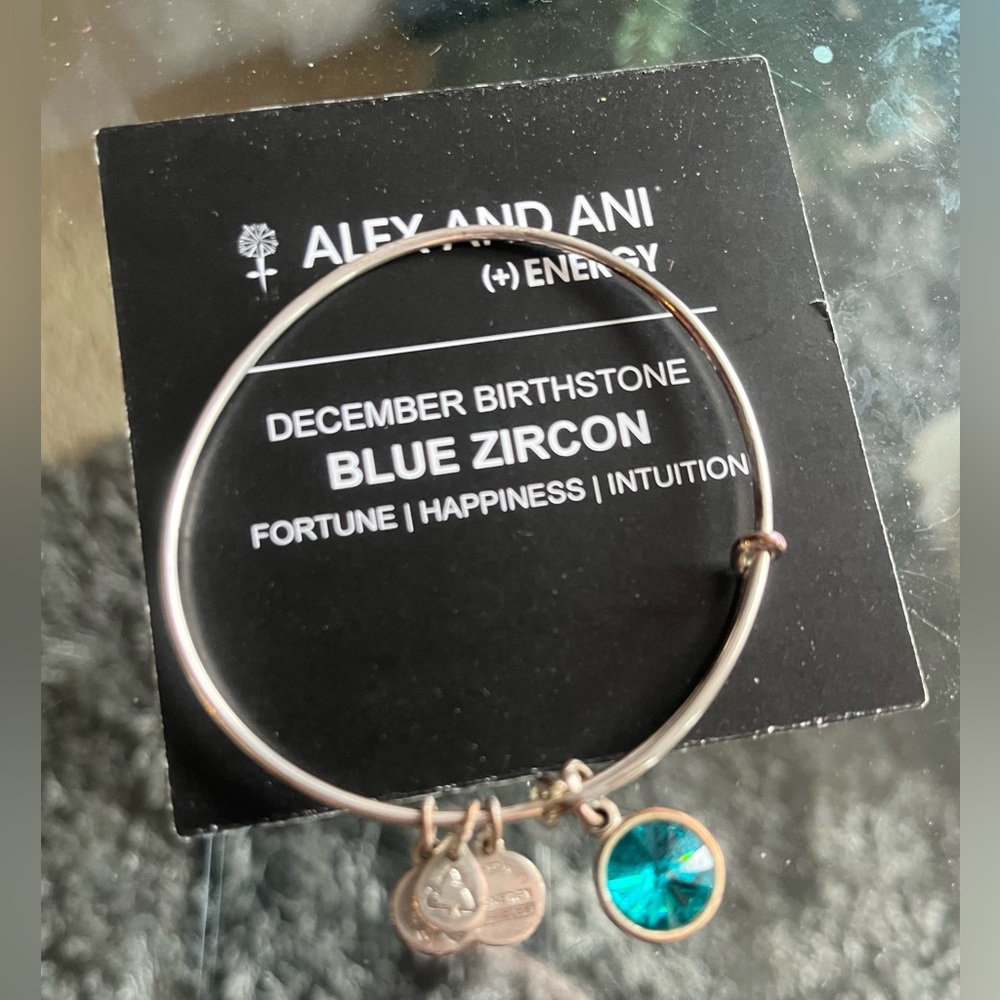 ALEX & ANI - DECEMBER BIRTHSTONE - BLUE ZIRCON CHARM BANGLE BRACELET